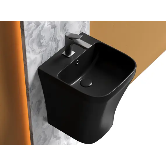 Раковина Ceramica Nova моноблок подвесная DION (Черный Матовый) с отверстием под смеситель, со сливом переливом
