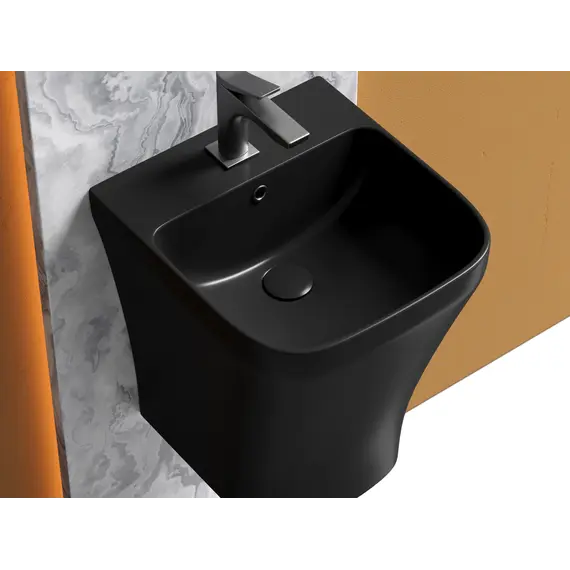 Раковина Ceramica Nova моноблок подвесная DION (Черный Матовый) с отверстием под смеситель, со сливом переливом