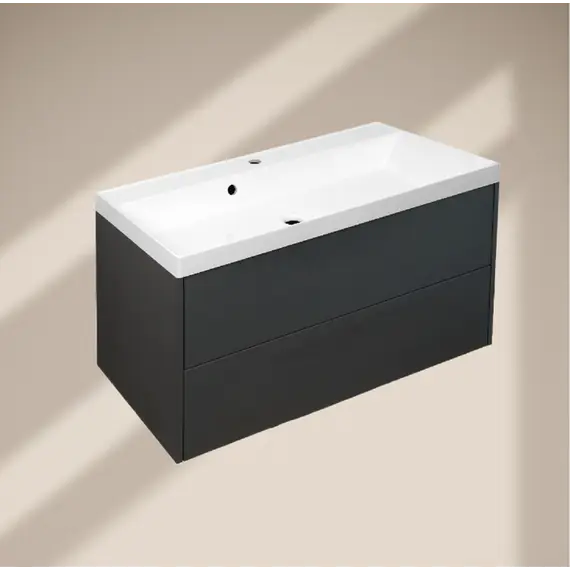 Тумба подвесная ACWEN МОДЕРН 100  графит матовый с раковиной Слим 100