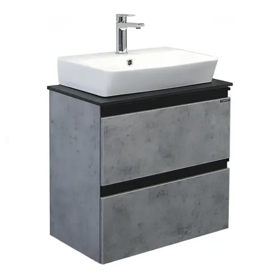 COMFORTY. Тумба-умывальник "Эдинбург-60-2 " бетон светлый с черной столешницей, с раковиной COMFORTY