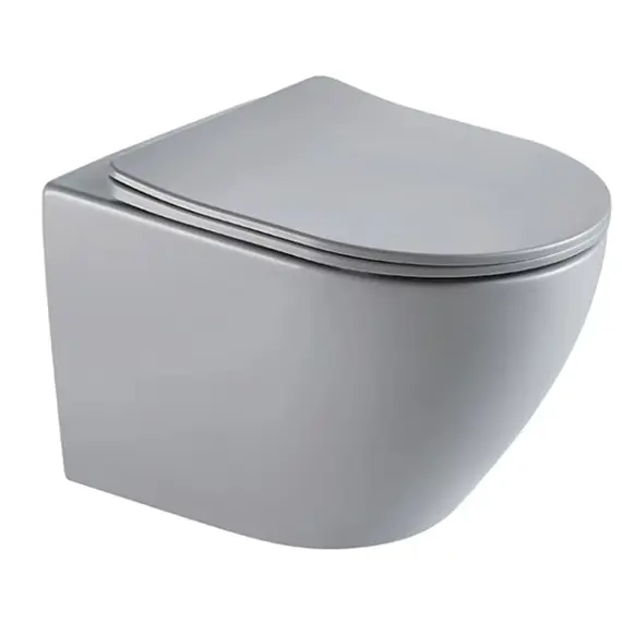 Безободковый подвесной унитаз серый матовый микролифт дюропласт Торнадо Gid Tr2122TF-Lgm