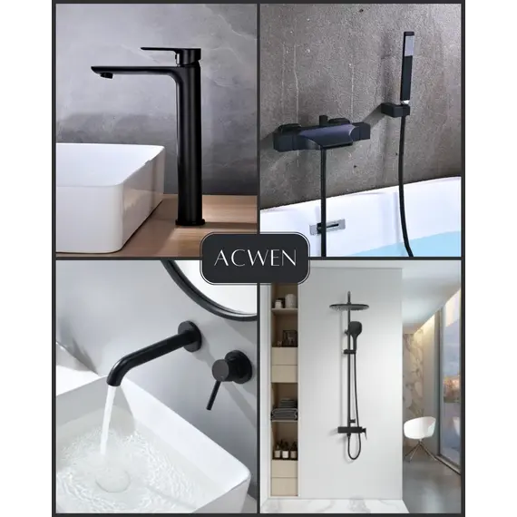 Смеситель для накладной раковины ACWEN 80012B-2 черный матовый