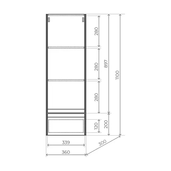Пенал подвесной  Style line "ЛИМА" 36,  1 ящик, PLUS, эмаль, белый матовый