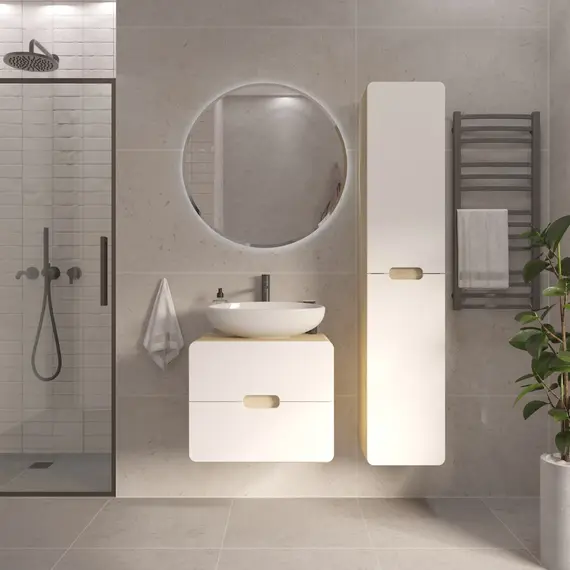 Тумба подвесная 1Marka  Vortex 2я орех лучистый солнечный/супер айс белая