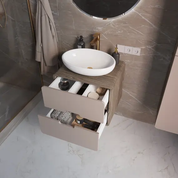 Тумба подвесная 1Marka Vortex  2я орех каньон коньяк/латте фактурный