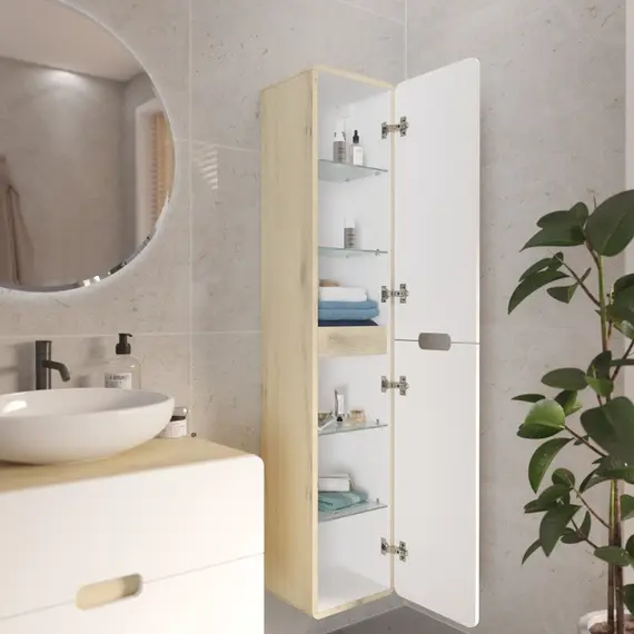 Пенал Vortex 1700х350х300П 2д орех лучистый солнечный/супер айс белая