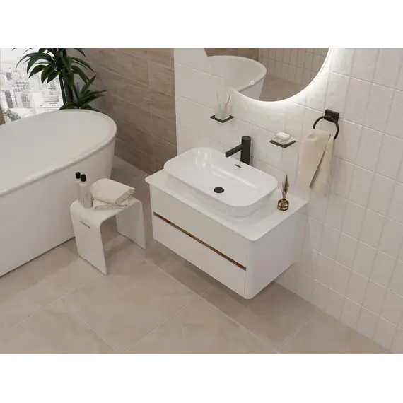 Тумба подвесная 1Marka Monro  2ящика, белый столешница/стекло