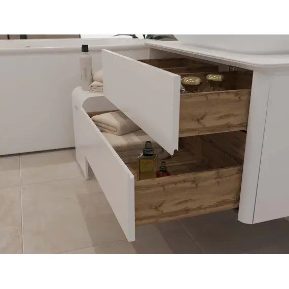 Тумба подвесная 1Marka Monro  2ящика, белый столешница/стекло