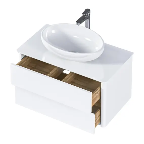 Тумба подвесная 1Marka Monro  2ящика, белый столешница/стекло