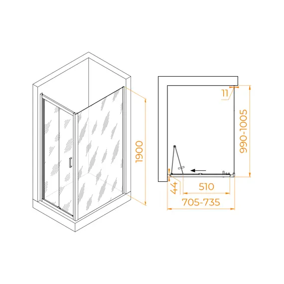 Душевой уголок RGW PA-142B (PA-21B+Z-050-5B) прозрачное/черный