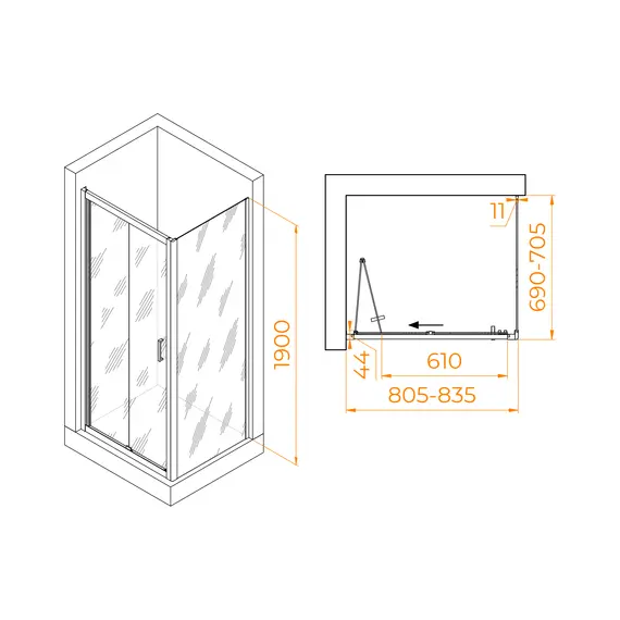 Душевой уголок RGW PA-142B (PA-21B+Z-050-5B) прозрачное/черный