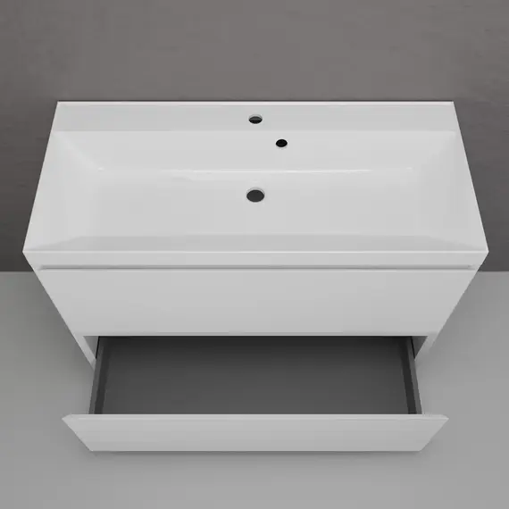Тумба напольная Style line  "Манхэттен 100/80/70/60" ЭМАЛЬ с раковиной ASTI, 2 ящика, PLUS, белый матовый