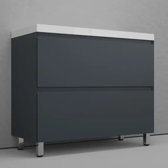 Тумба напольная Style line "Манхэттен 100/80/70/60" ЭМАЛЬ с раковиной ASTI , 2 ящика , PLUS, графит