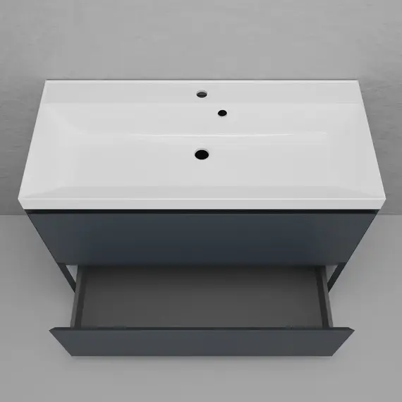 Тумба напольная Style line "Манхэттен 100/80/70/60" ЭМАЛЬ с раковиной ASTI , 2 ящика , PLUS, графит