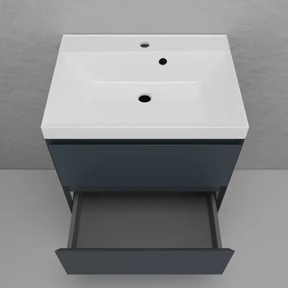 Тумба подвесная "Манхэттен 100/80/70/60" ЭМАЛЬ с раковиной  ASTI , 2 ящика PLUS графит