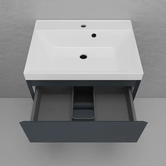 Тумба подвесная "Манхэттен 100/80/70/60" ЭМАЛЬ с раковиной  ASTI , 2 ящика PLUS графит