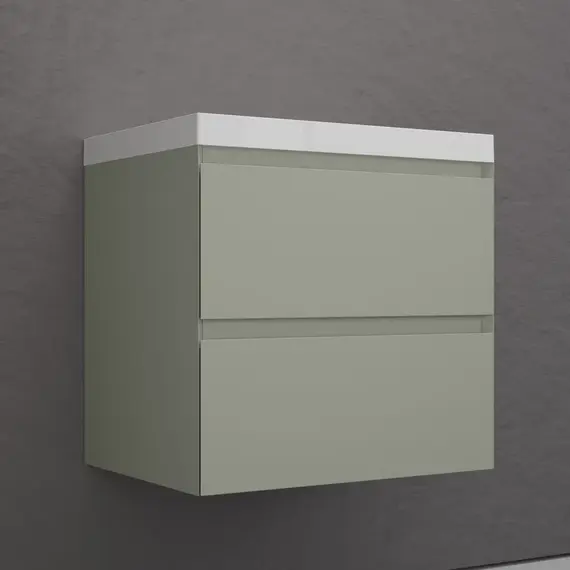 Тумба подвесная "Манхэттен 100/80/70/60" ЭМАЛЬ с раковиной  ASTI , 2 ящика PLUS олива