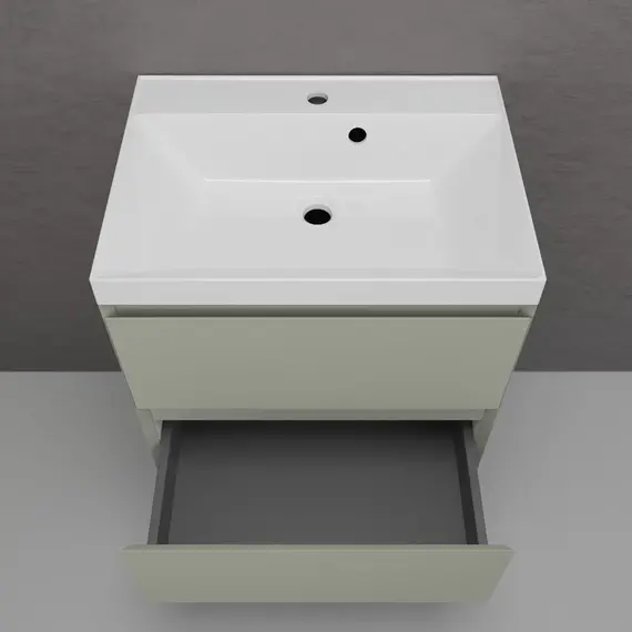 Тумба подвесная "Манхэттен 100/80/70/60" ЭМАЛЬ с раковиной  ASTI , 2 ящика PLUS олива