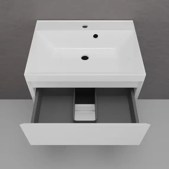 Тумба подвесная "Манхэттен 100/80/70/60" ЭМАЛЬ с  раковиной  ASTI , 2 ящика ,PLUS , белый матовый