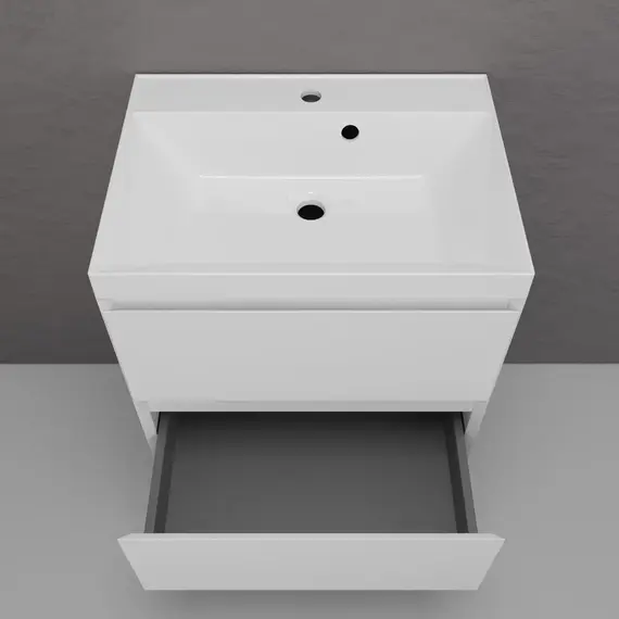 Тумба подвесная "Манхэттен 100/80/70/60" ЭМАЛЬ с  раковиной  ASTI , 2 ящика ,PLUS , белый матовый