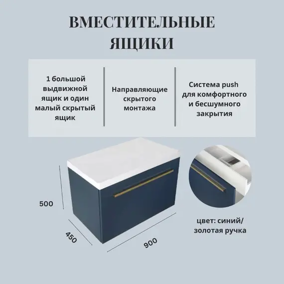 Тумба подвесная ACWEN МИРА 70/80/90 с раковиной Слим , темно-синий матовый