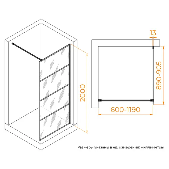 Душевая перегородка RGW WA-019B прозр. с рисунком/черный