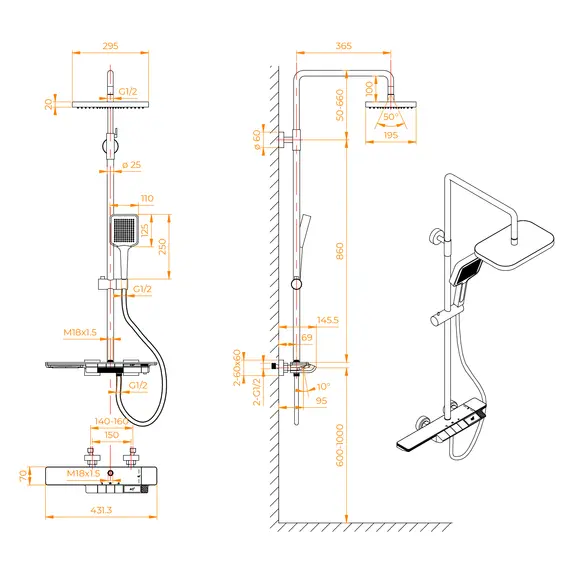 Душевая стойка RGW SP-34B с термостатом