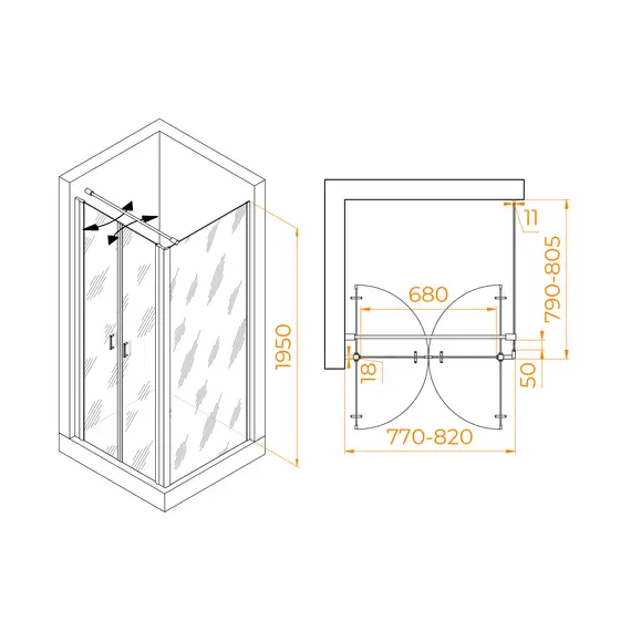 Душевой уголок RGW PA-134B (PA-104B+Z-050-2B+O-104B)