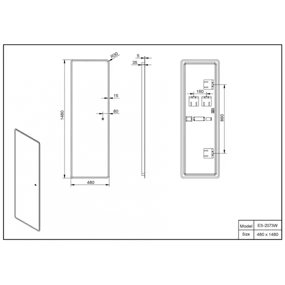 Зеркало со встроенной подсветкой Esbano ES-2073 W 48х148