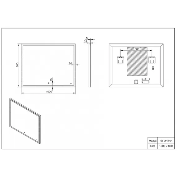 Зеркало со встроенной подсветкой Esbano ES-2542 RD/KD/YD