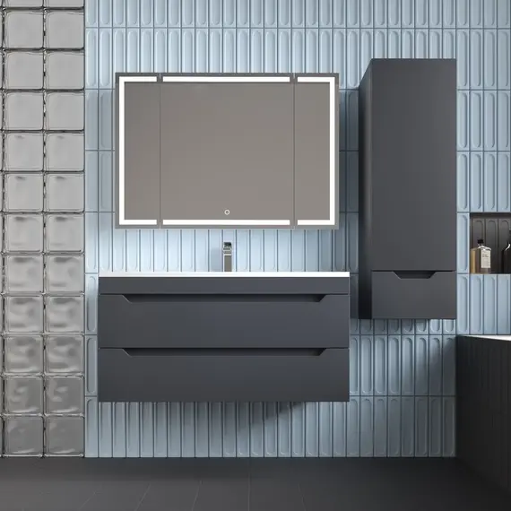 Тумба подвесная Style line "Остин" с раковиной  Фортуна 2 ящ графит эмаль PLUS