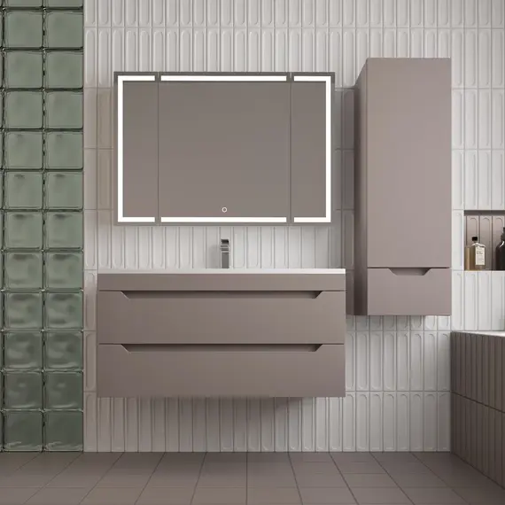 Тумба подвесная Style line "Остин" с раковиной Фортуна 2 ящ тауп темный эмаль PLUS