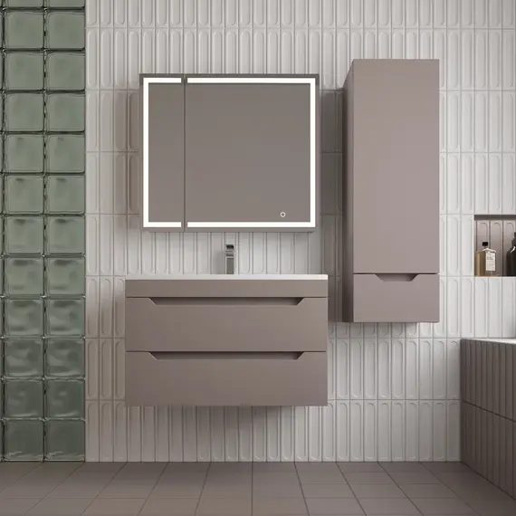 Тумба подвесная Style line "Остин" с раковиной Фортуна 2 ящ тауп темный эмаль PLUS