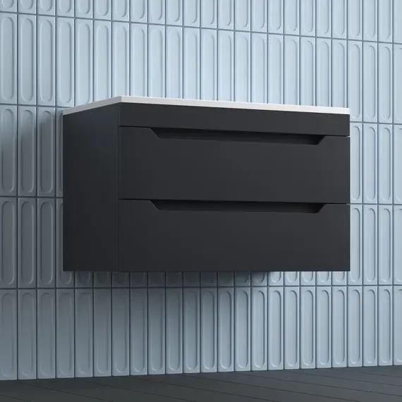 Тумба подвесная Style line "Остин" с раковиной  Фортуна 2 ящ графит эмаль PLUS