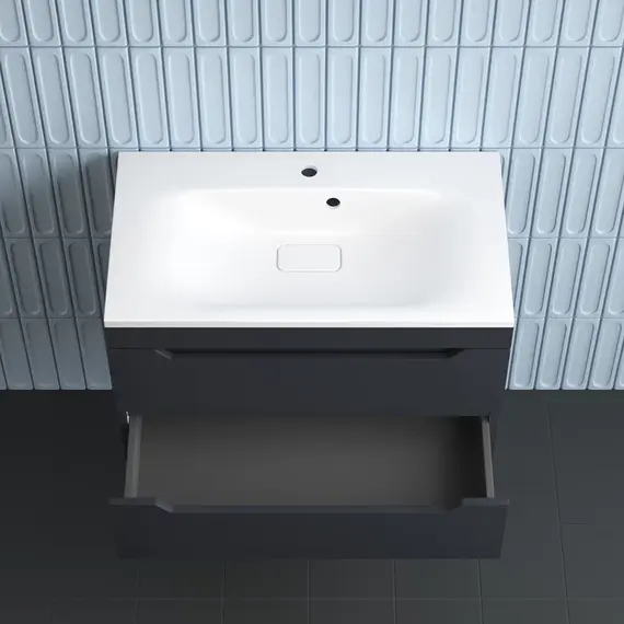 Тумба подвесная Style line "Остин" с раковиной  Фортуна 2 ящ графит эмаль PLUS