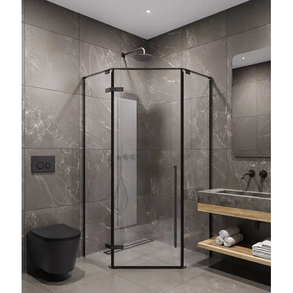 Timo Душевой угол TTSSP-90-100/03C-8, распаш , проф черный, стекло проз 8 мм