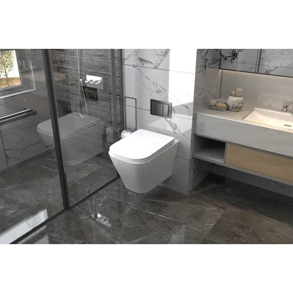 Комплект подвесной унитаз ABBER Rechteck AC1201 белый с инсталляцией AC0105 и кнопкой черный матовый