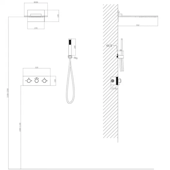 Душевая система ABBER Wasser Kreis AF8151B скрытого монтажа без излива, термостат, черный матовый