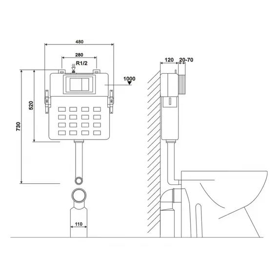 Смывной бачок скрытого монтажа ABBER AC0104 для приставного унитаза