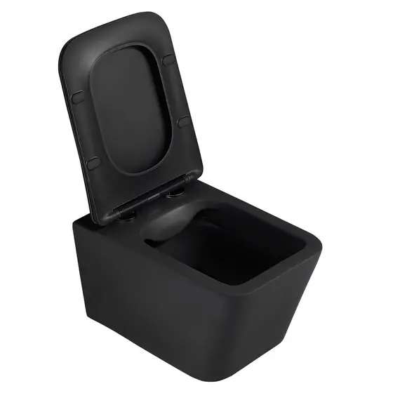 Комплект подвесной унитаз ABBER Rechteck AC1201MB черный матовый с инсталляцией AC0105 и кнопкой черный матовый