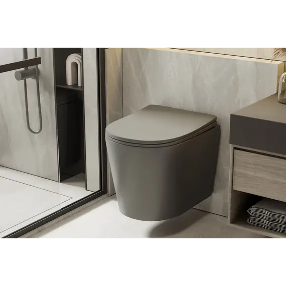 Унитаз ABBER Bequem AC1102TMG подвесной серый матовый, безободковый, смыв торнадо