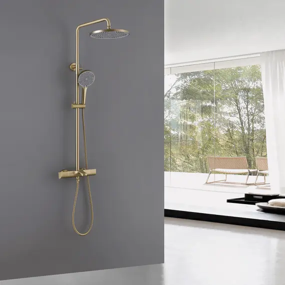 Душевая стойка ABBER Thermostat AF8516GL с термостатом и изливом, золото матовое