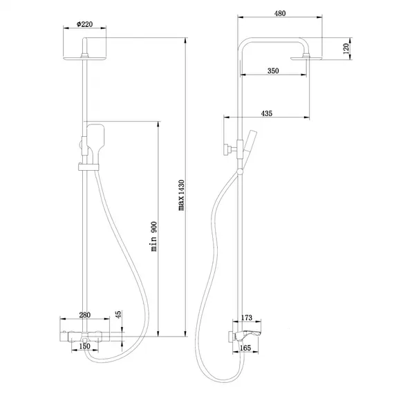 Душевая стойка ABBER Thermostat AF8516NG с термостатом и изливом, никель
