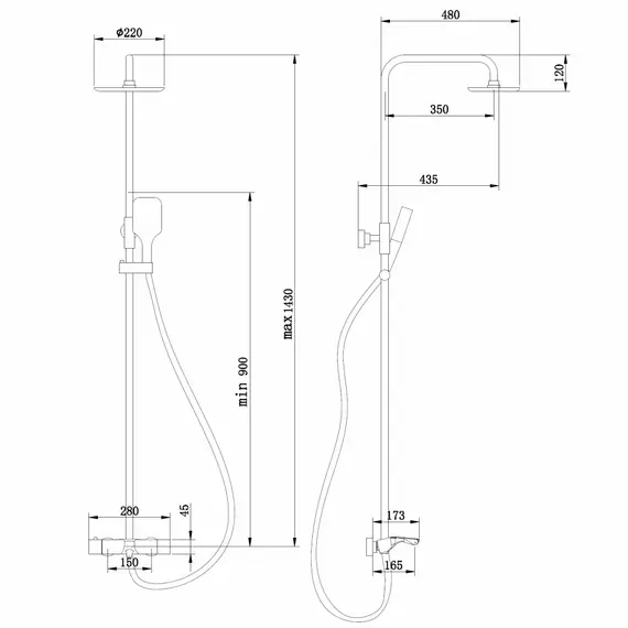 Душевая стойка ABBER Thermostat AF8516SPL с термостатом и изливом, сатин