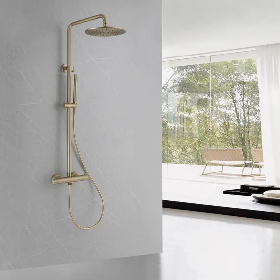 Душевая стойка ABBER Wasser Kreis AF8160GL с термостатом без излива, золото матовое