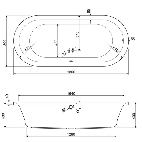 Акриловая ванна CEZARES METAURO-Central-180-80-40-W-MATT
