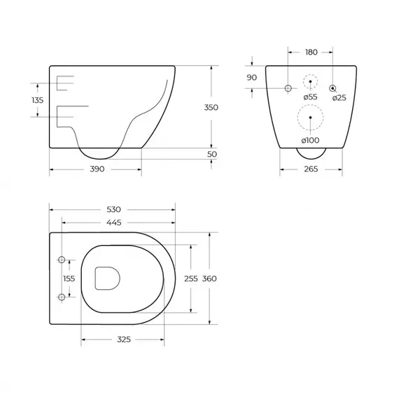 Унитаз подвесной Cezares безободковый с сиденьем и смывом TORNADO STREAM