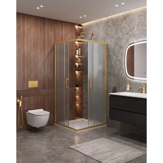 Душевой уголок Cezares Molveno 90x90 MOLVENO-A-2-90-P-BORO профиль Брашированное золото стекло рифленое