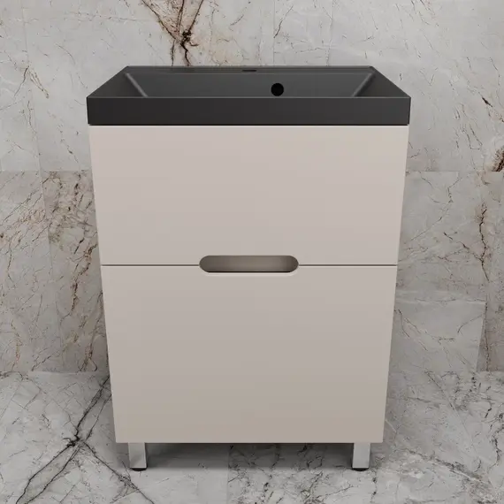 Тумба напольная Style line "Матис " с раковиной ASTI  (2 ящика), КРЕМ, ЭМАЛЬ