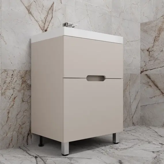 Тумба напольная Style line "Матис " с раковиной ASTI  (2 ящика), КРЕМ, ЭМАЛЬ